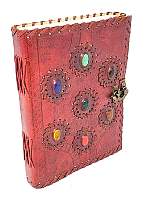 7 Chakra stones Embossed leather with latch 6 x 8
